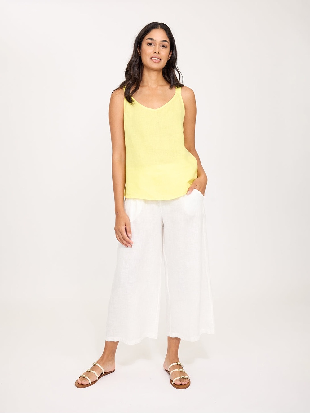 Pistache 100% Linen Vest and Cropped Pants Matching Set, Size Medium, White - Picture 14 of 14